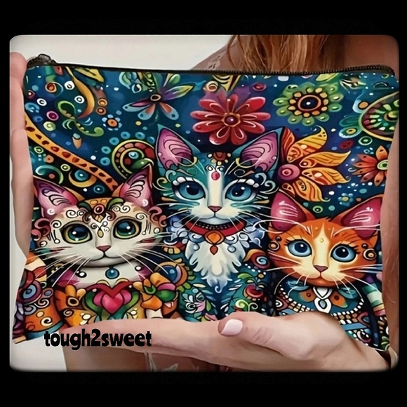 Tough2sweet Handbags - 🆕️WHIMSICAL CAT VIBRANT COSMETIC BAG